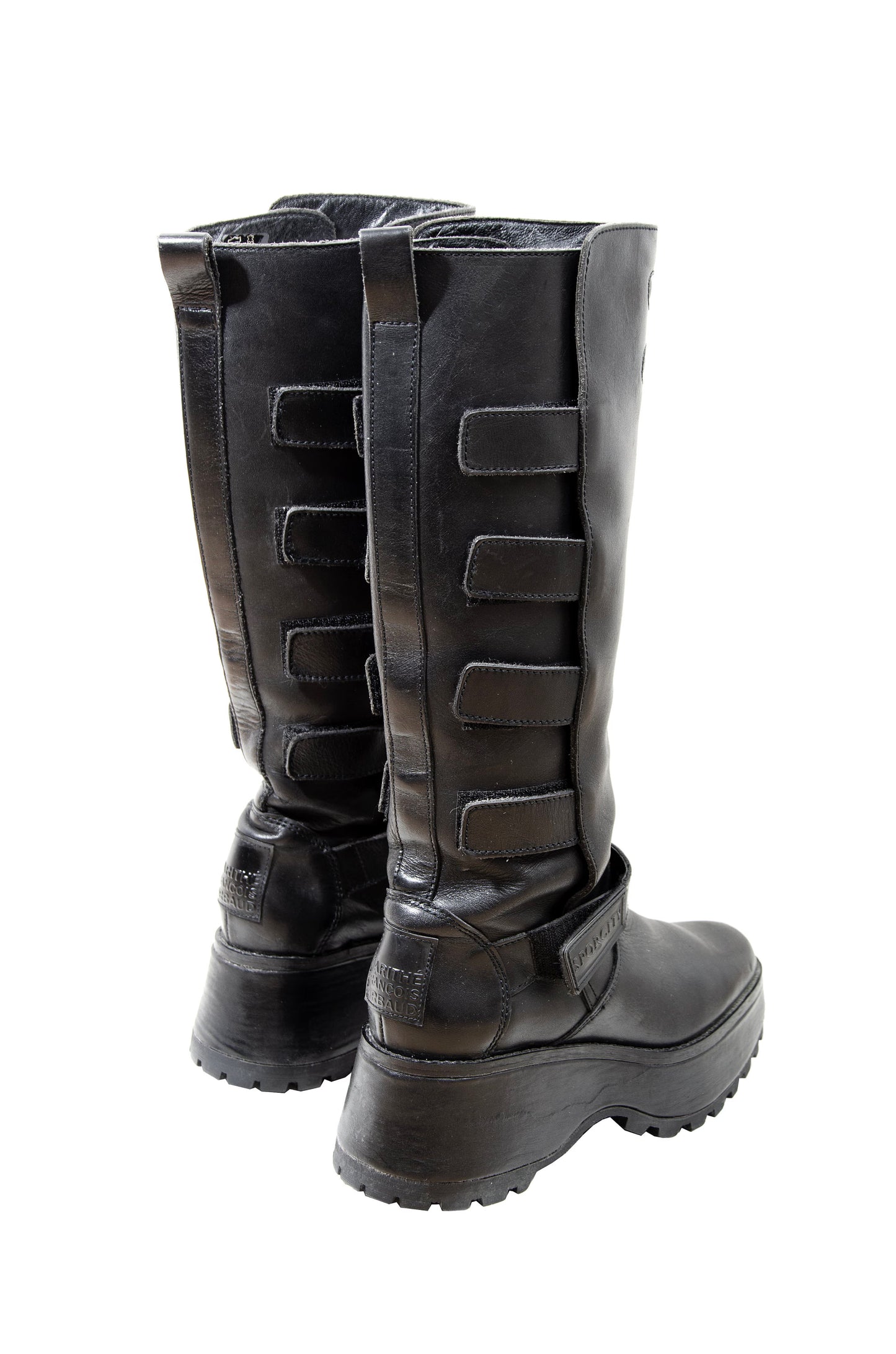 Marithé + François Girbaud black leather platform boots / 2000s MFG track sole combat boots / Girbaud motorcycle boots / Made in France