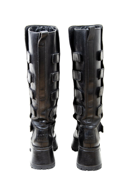 Marithé + François Girbaud black leather platform boots / 2000s MFG track sole combat boots / Girbaud motorcycle boots / Made in France