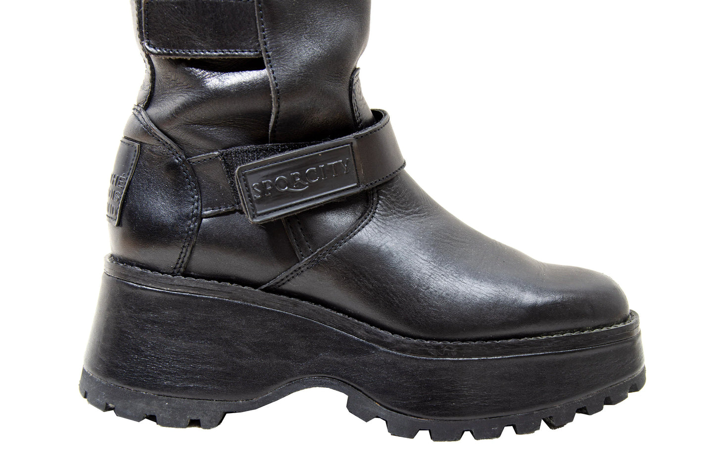 Marithé + François Girbaud black leather platform boots / 2000s MFG track sole combat boots / Girbaud motorcycle boots / Made in France