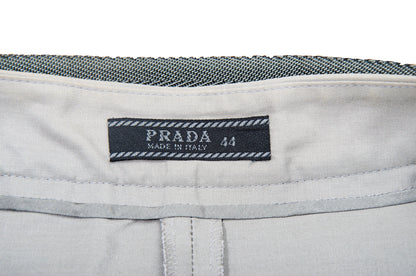 90s Prada pleated culottes / Late 1990s vintage Prada light mastic beige pleated bermuda shorts with grosgrain velcro belt