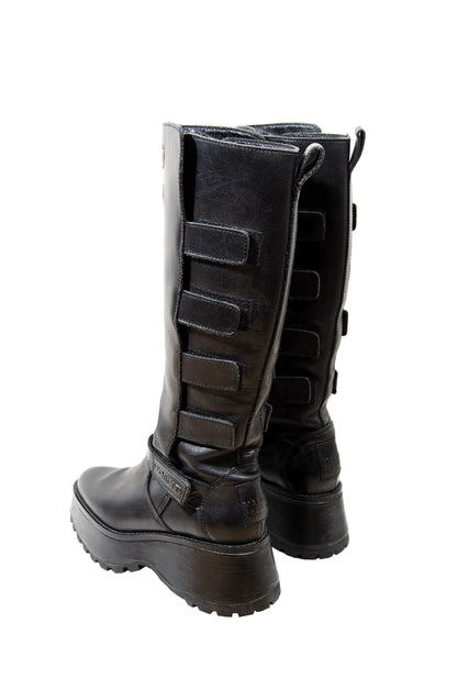 Marithé + François Girbaud black leather platform boots / 2000s MFG track sole combat boots / Girbaud motorcycle boots / Made in France