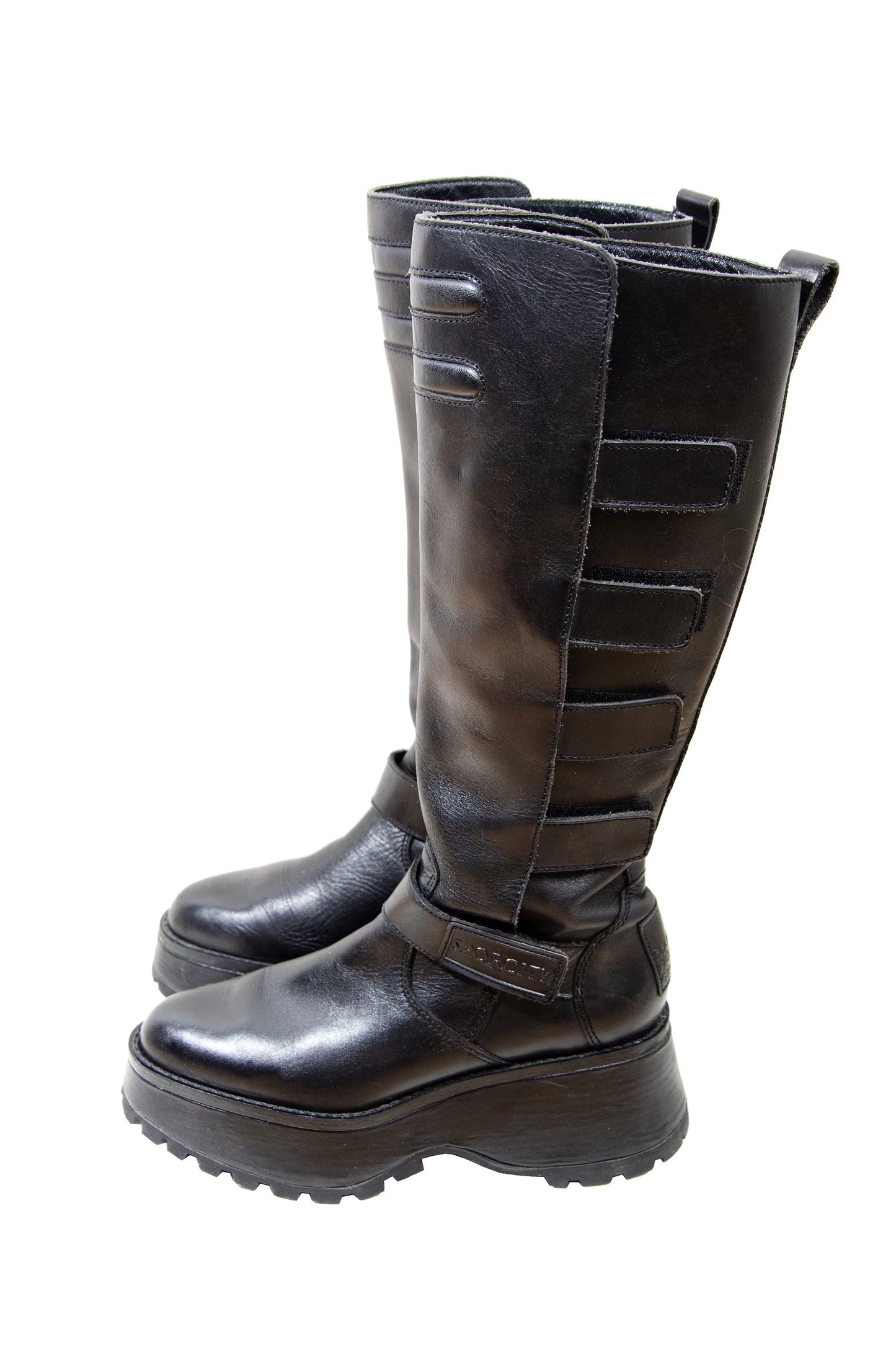 Marithé + François Girbaud black leather platform boots / 2000s MFG track sole combat boots / Girbaud motorcycle boots / Made in France
