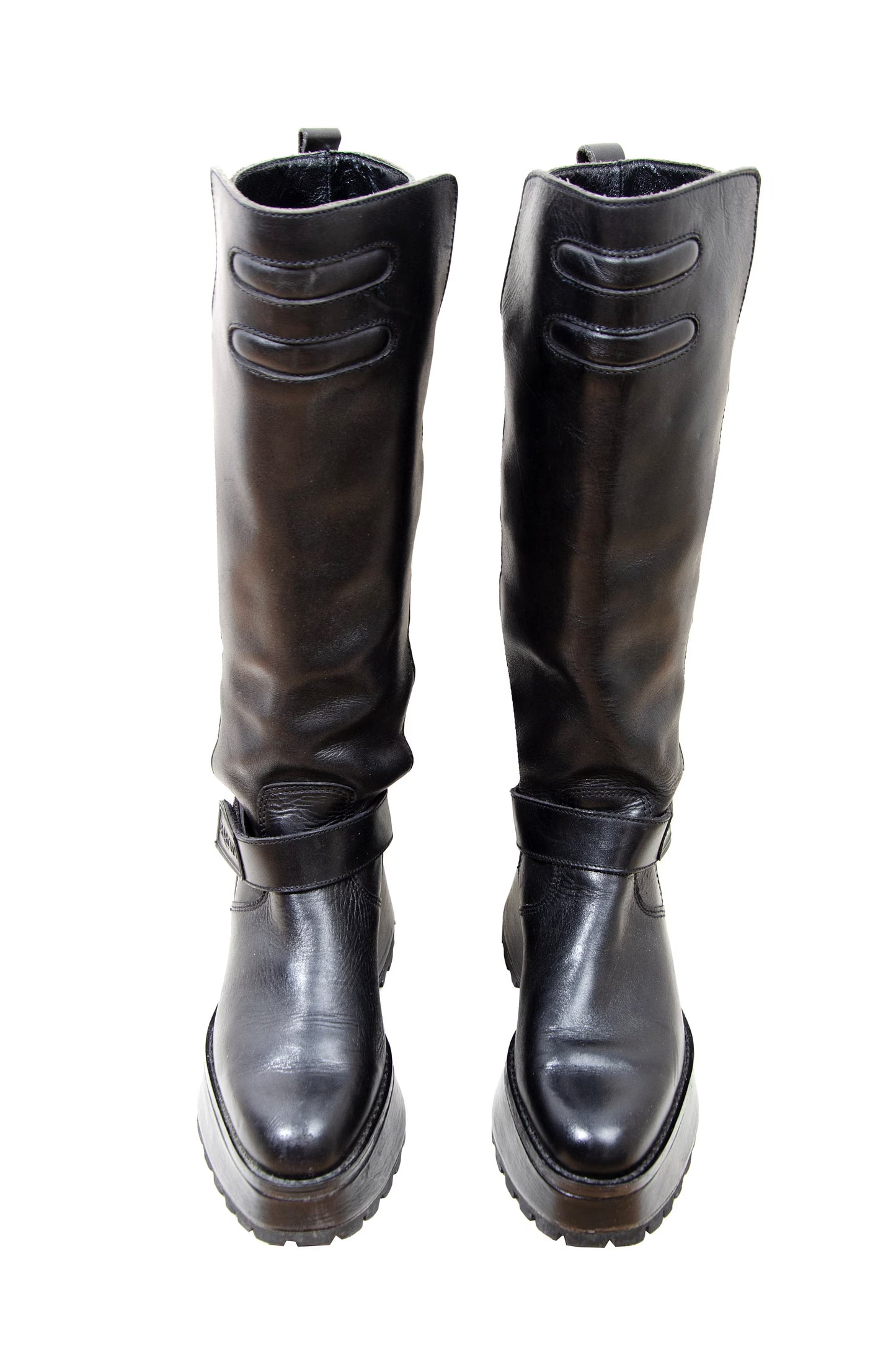 Marithé + François Girbaud black leather platform boots / 2000s MFG track sole combat boots / Girbaud motorcycle boots / Made in France