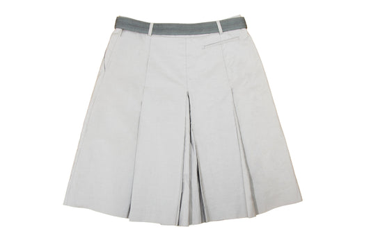90s Prada pleated culottes / Late 1990s vintage Prada light mastic beige pleated bermuda shorts with grosgrain velcro belt