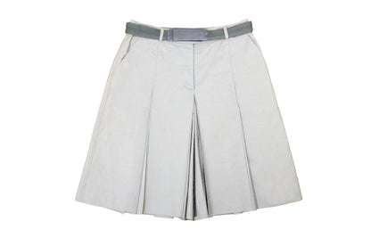 90s Prada pleated culottes / Late 1990s vintage Prada light mastic beige pleated bermuda shorts with grosgrain velcro belt