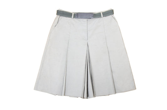 90s Prada pleated culottes / Late 1990s vintage Prada light mastic beige pleated bermuda shorts with grosgrain velcro belt