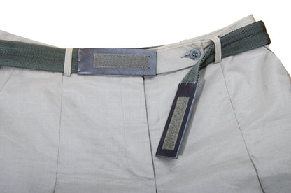 90s Prada pleated culottes / Late 1990s vintage Prada light mastic beige pleated bermuda shorts with grosgrain velcro belt