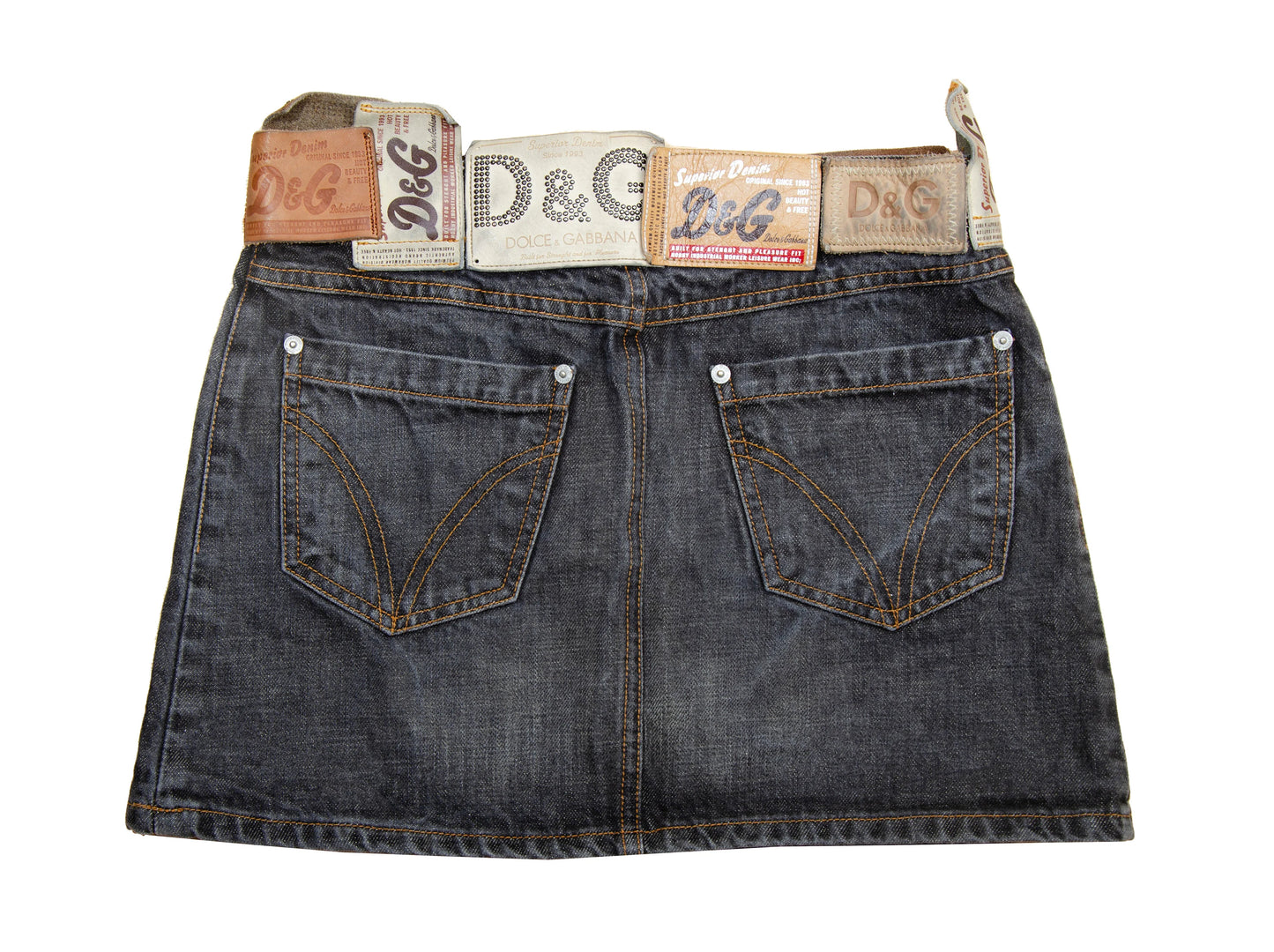 Vintage D&G low waist mini skirt / 2000s Dolce and Gabbana charcoal dark grey denim micro skirt / Made in Italy