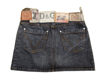 Vintage D&G low waist mini skirt / 2000s Dolce and Gabbana charcoal dark grey denim micro skirt / Made in Italy