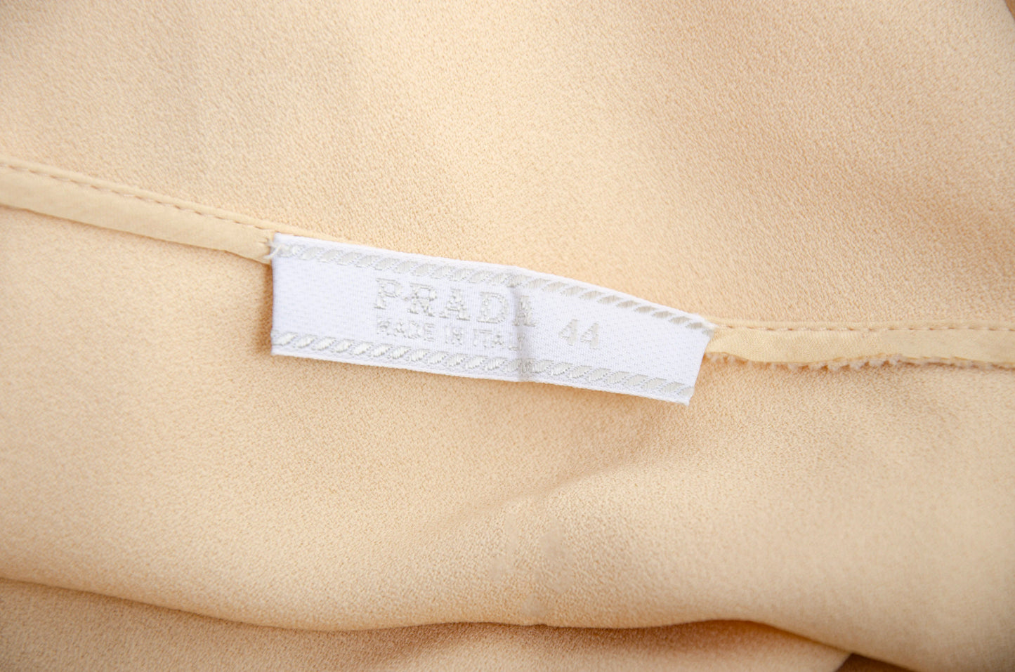 90s Prada silk slip skirt / 1990s vintage Prada pure silk crepe buttery yellow midi skirt / Made in Italy