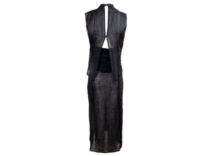 90s Atsuro Tayama black linen sleeveless maxi dress / Made in Japan