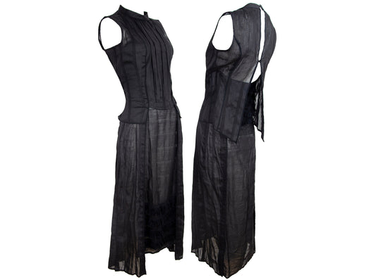 90s Atsuro Tayama black linen sleeveless maxi dress / Made in Japan