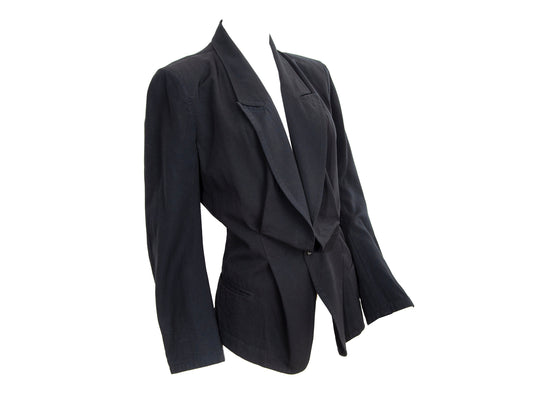 Y's Yohji Yamamoto deformed structured black blazer / Hourglass waist padded shoulders black blazer / Made in Japan