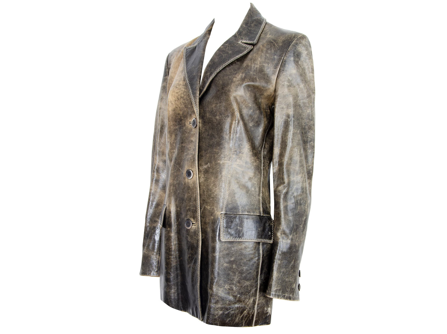 Vintage Roberto Cavalli distressed brown leather midi leather jacket / Made in Italy