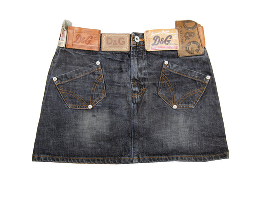 Vintage D&G low waist mini skirt / 2000s Dolce and Gabbana charcoal dark grey denim micro skirt / Made in Italy