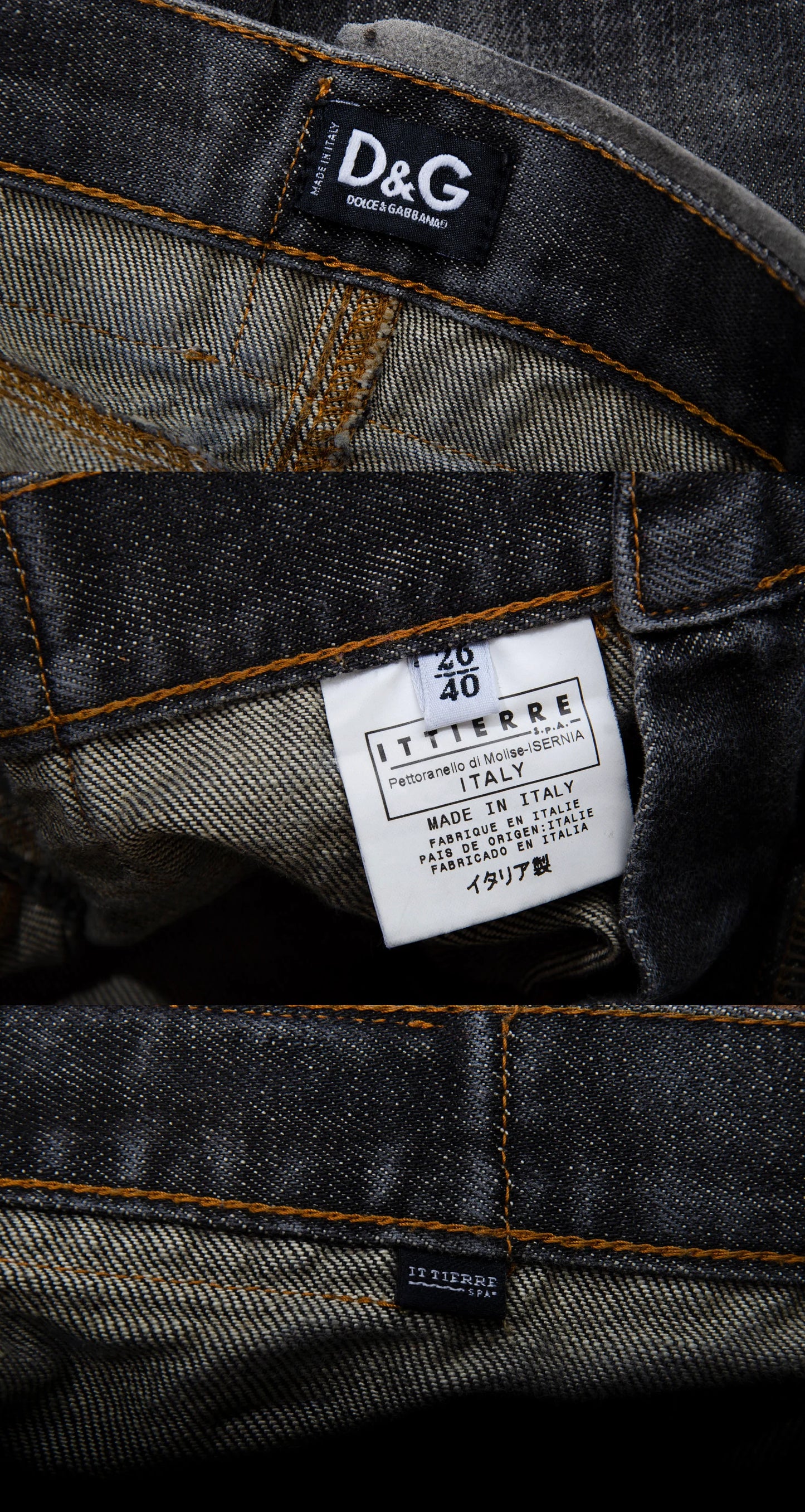 Vintage D&G low waist mini skirt / 2000s Dolce and Gabbana charcoal dark grey denim micro skirt / Made in Italy