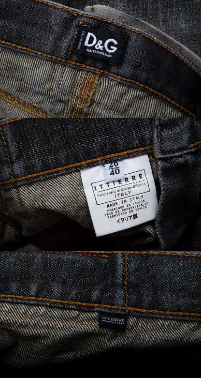 Vintage D&G low waist mini skirt / 2000s Dolce and Gabbana charcoal dark grey denim micro skirt / Made in Italy