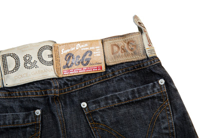 Vintage D&G low waist mini skirt / 2000s Dolce and Gabbana charcoal dark grey denim micro skirt / Made in Italy
