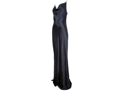 90s Plein Sud black shiny satin maxi floor length gown / Plein Sud draped cowl neck extra long evening slip dress / Made in Italy
