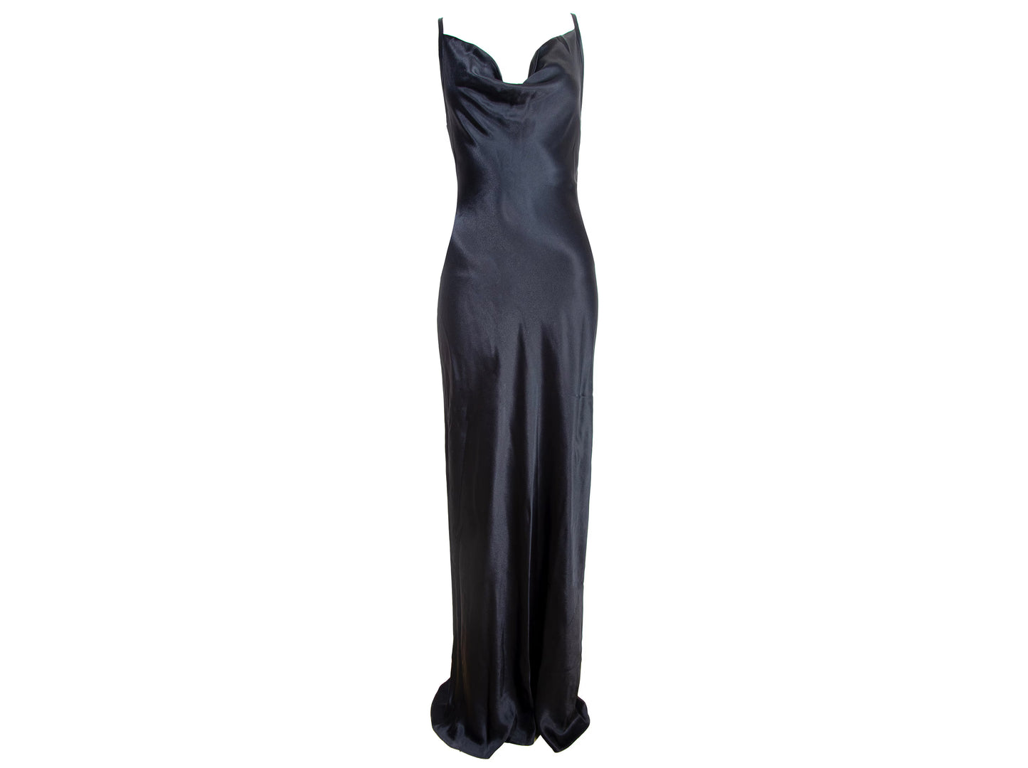 90s Plein Sud black shiny satin maxi floor length gown / Plein Sud draped cowl neck extra long evening slip dress / Made in Italy
