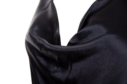 90s Plein Sud black shiny satin maxi floor length gown / Plein Sud draped cowl neck extra long evening slip dress / Made in Italy