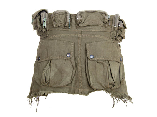 Vintage LGB multi pocket khaki green micro skirt / Military inspired cargo multipocket mini skirt / Made in Japan