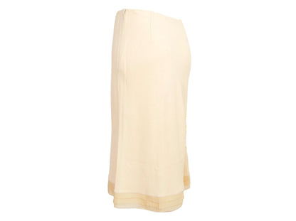 90s Prada silk slip skirt / 1990s vintage Prada pure silk crepe buttery yellow midi skirt / Made in Italy