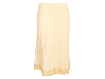 90s Prada silk slip skirt / 1990s vintage Prada pure silk crepe buttery yellow midi skirt / Made in Italy