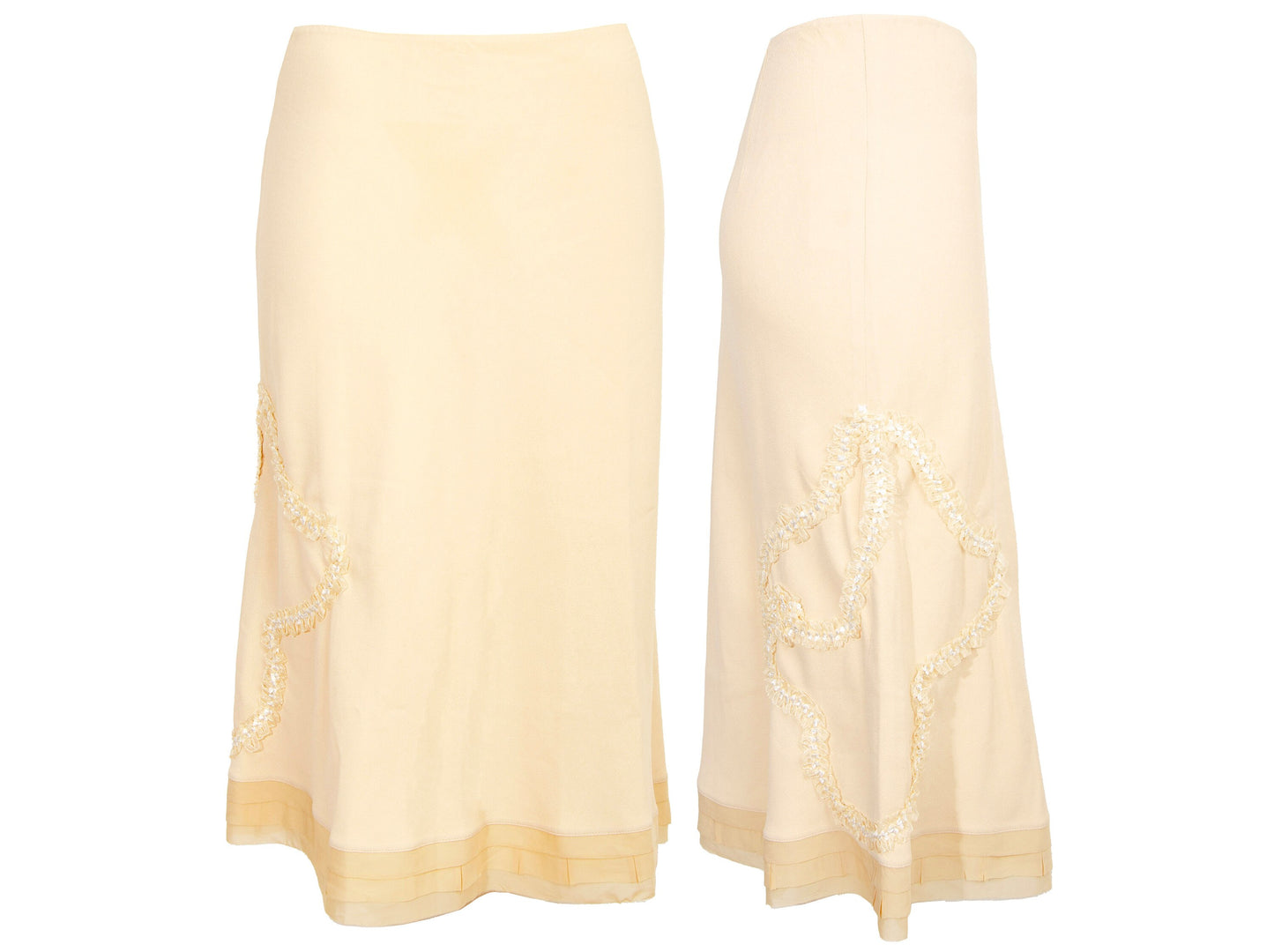 90s Prada silk slip skirt / 1990s vintage Prada pure silk crepe buttery yellow midi skirt / Made in Italy