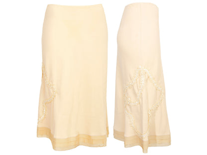 90s Prada silk slip skirt / 1990s vintage Prada pure silk crepe buttery yellow midi skirt / Made in Italy