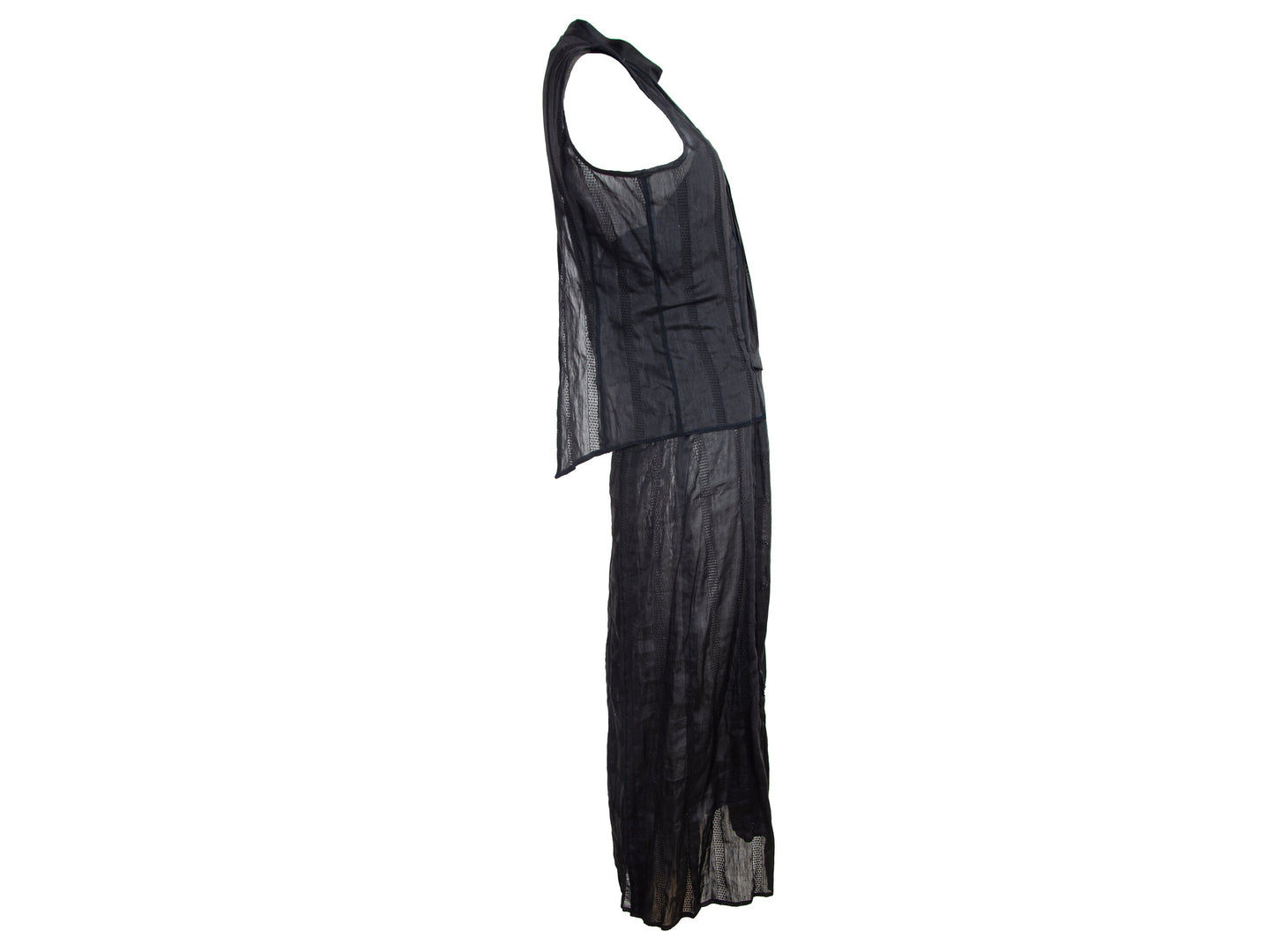 90s Atsuro Tayama black linen sleeveless maxi dress / Made in Japan