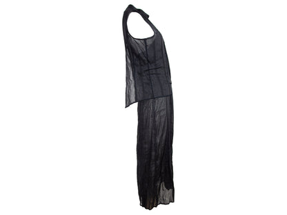 90s Atsuro Tayama black linen sleeveless maxi dress / Made in Japan