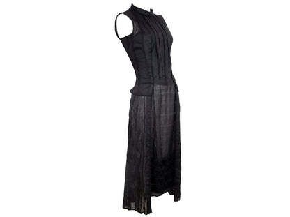 90s Atsuro Tayama black linen sleeveless maxi dress / Made in Japan