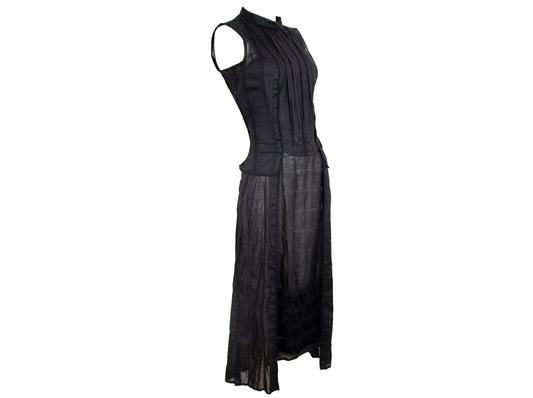 90s Atsuro Tayama black linen sleeveless maxi dress / Made in Japan