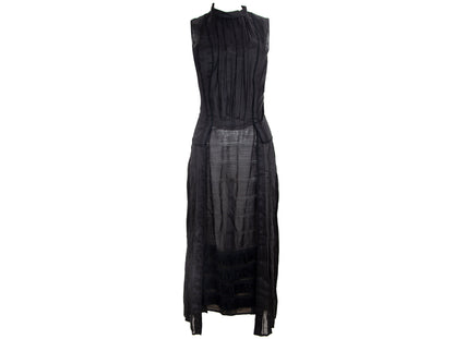 90s Atsuro Tayama black linen sleeveless maxi dress / Made in Japan