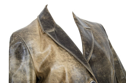 Vintage Roberto Cavalli distressed brown leather midi leather jacket / Made in Italy