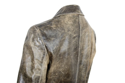 Vintage Roberto Cavalli distressed brown leather midi leather jacket / Made in Italy
