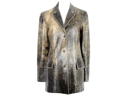 Vintage Roberto Cavalli distressed brown leather midi leather jacket / Made in Italy