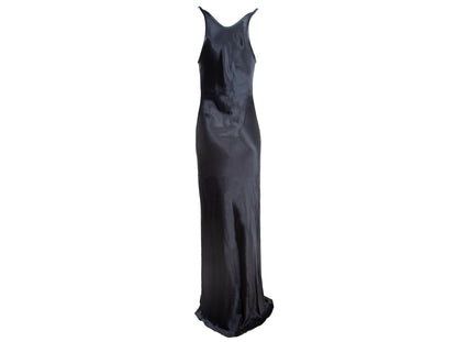 90s Plein Sud black shiny satin maxi floor length gown / Plein Sud draped cowl neck extra long evening slip dress / Made in Italy