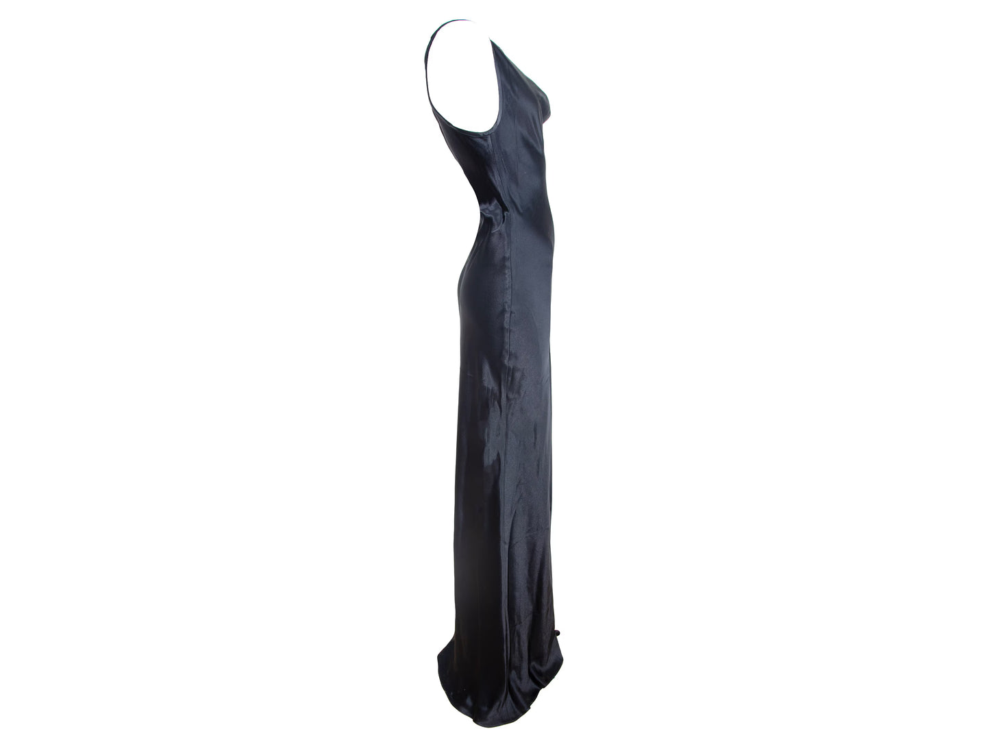 90s Plein Sud black shiny satin maxi floor length gown / Plein Sud draped cowl neck extra long evening slip dress / Made in Italy