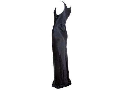 90s Plein Sud black shiny satin maxi floor length gown / Plein Sud draped cowl neck extra long evening slip dress / Made in Italy