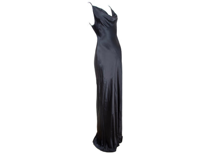 90s Plein Sud black shiny satin maxi floor length gown / Plein Sud draped cowl neck extra long evening slip dress / Made in Italy