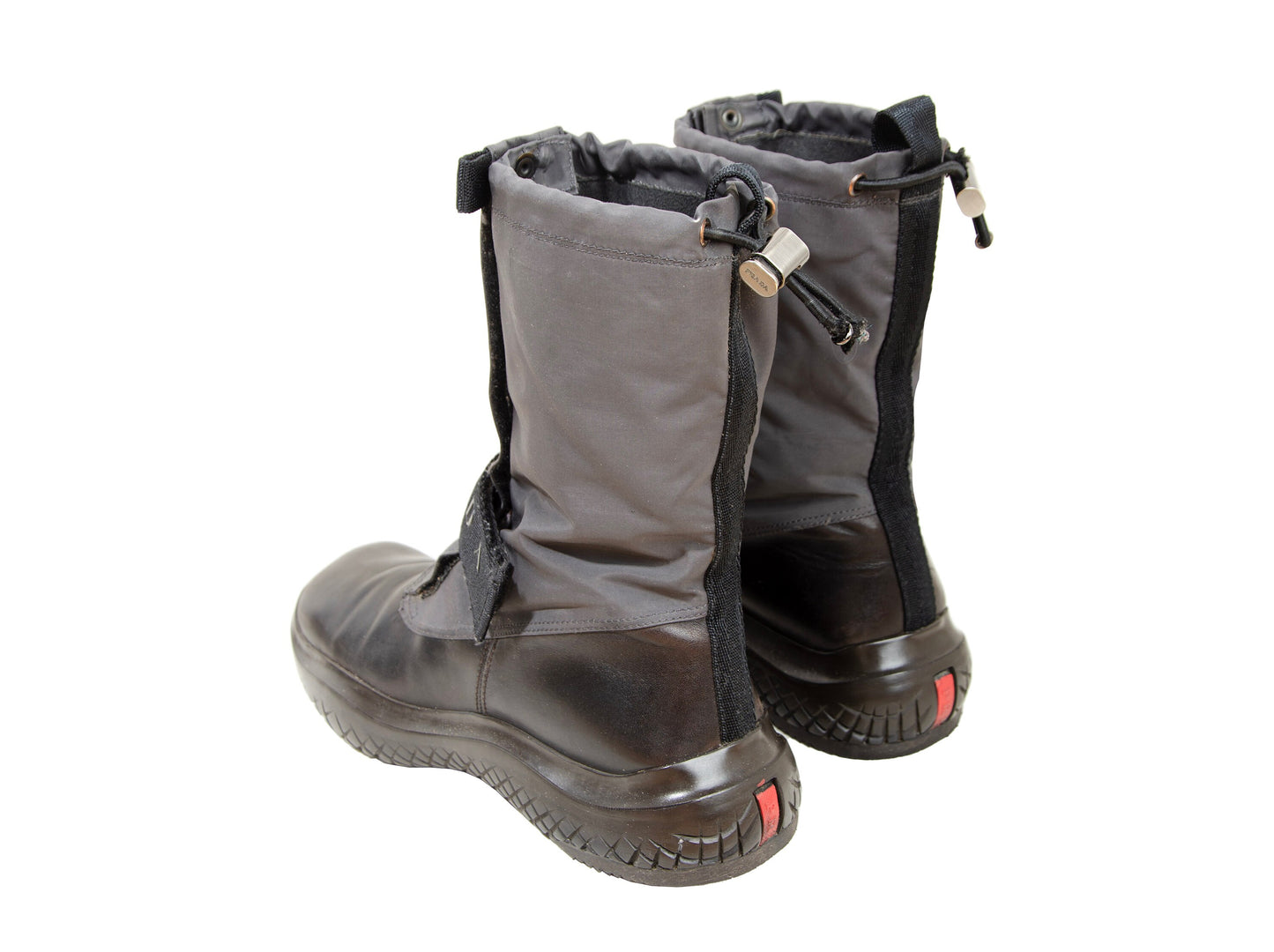 1999 archive Prada nylon Vibram boots / Prada chunky rubber wavy platform sole boots / Prada technical nylon square toe boots
