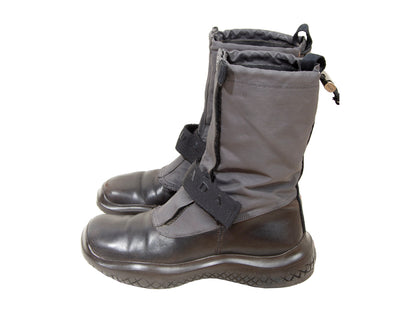 1999 archive Prada nylon Vibram boots / Prada chunky rubber wavy platform sole boots / Prada technical nylon square toe boots