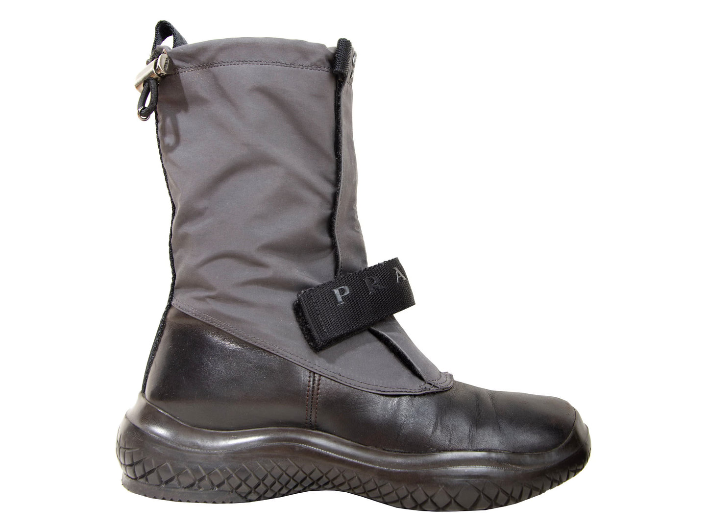 1999 archive Prada nylon Vibram boots / Prada chunky rubber wavy platform sole boots / Prada technical nylon square toe boots