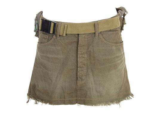 Vintage LGB multi pocket khaki green micro skirt / Military inspired cargo multipocket mini skirt / Made in Japan