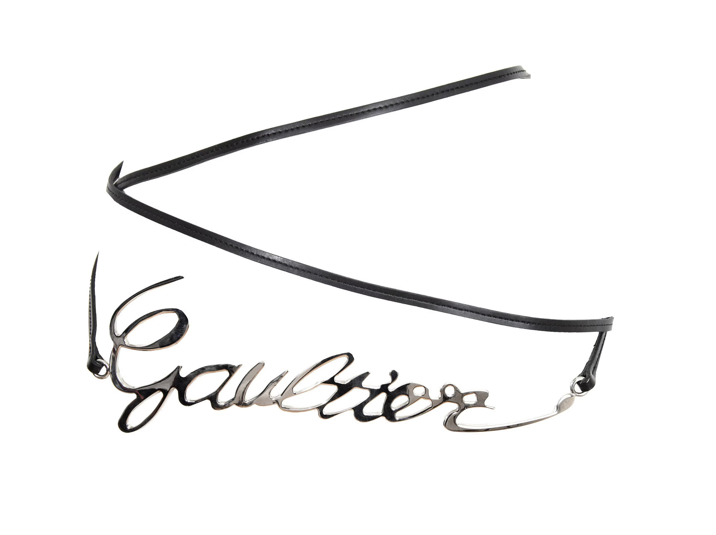 Jean Paul Gaultier cursive logo wrap belt / Archive JPG chrome spell out signature logo thin leather strap belt