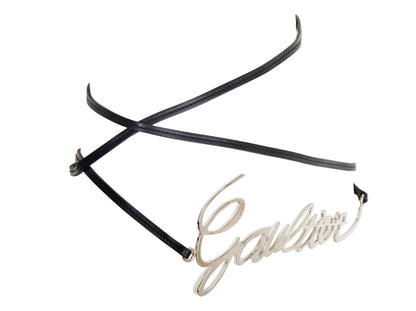 Jean Paul Gaultier cursive logo wrap belt / Archive JPG chrome spell out signature logo thin leather strap belt