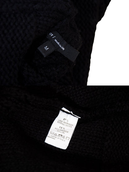 Hache black merino wool two piece chunky ladder knit set / Turtleneck deconstructed knit sweater + maxi knit skirt set / Made in Italy