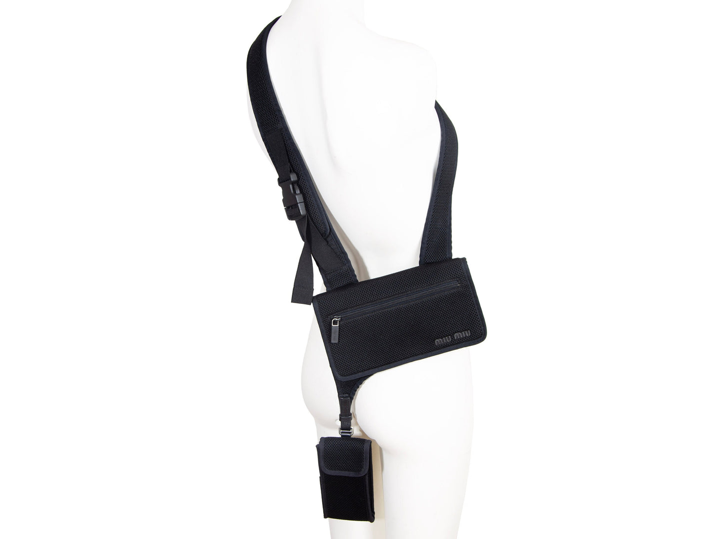 90s Miu Miu technical mesh crossbody bag / Archive Miu Miu bag with phone pouch / Made in Italy
